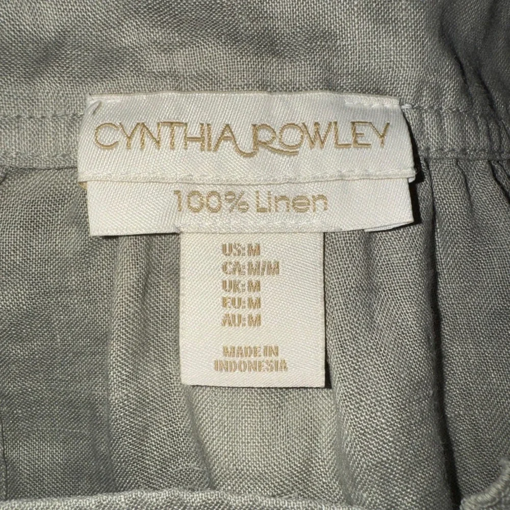 Cynthia Rowley 100% Linen Tank Top Olive Green Ruffle Strap Button Back Medium - Picture 8 of 10